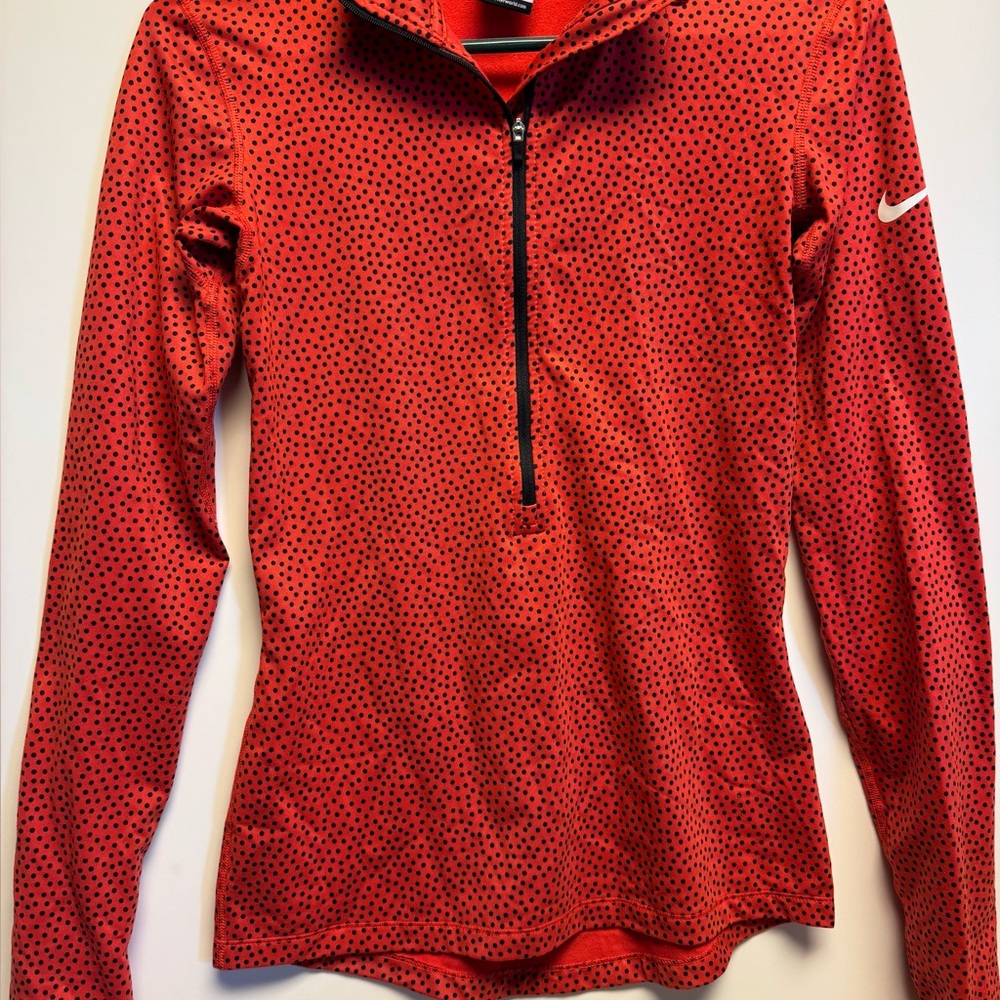 Nike Red and Black Dotted Half-Zip Top. Nike pro dri fit.
